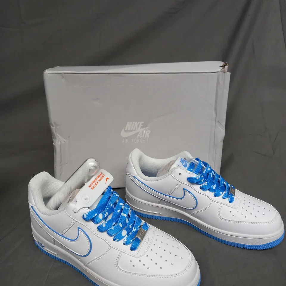 BOXED PAIR OF NIKE AIR FORCE 1 07 WHITE/SKY BLUE UK SIZE 6