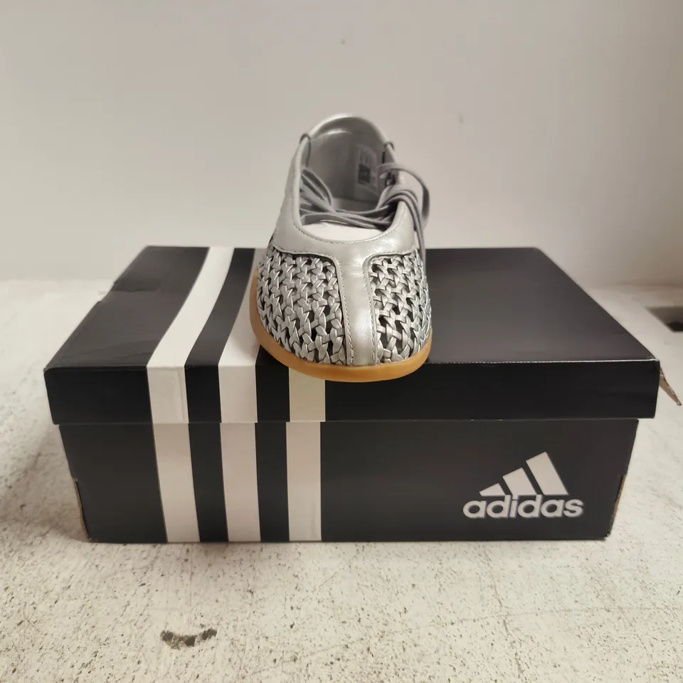 BOXED PAIR OF ADIDAS TAEKWONDO MEI BALLET SHOES IN METALLIC SILVER SIZE UK 6