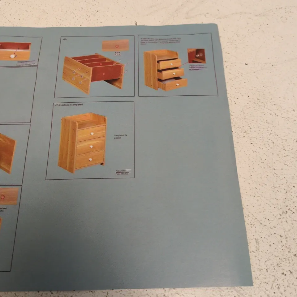 FLAT-PACK BEDSIDE CABINET WITH THREE DRAWERS