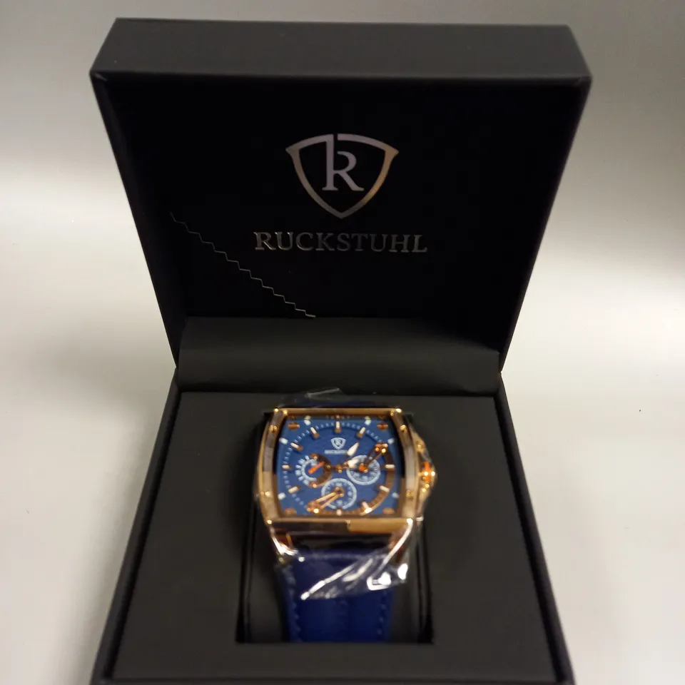 MEN’S RUCKSTUHL R300 CHRONOGRAPH WATCH – BLUE MULTI FUNCTION DIAL – 3ATM WATER RESISTANT – GENUINE LEATHER STRAP