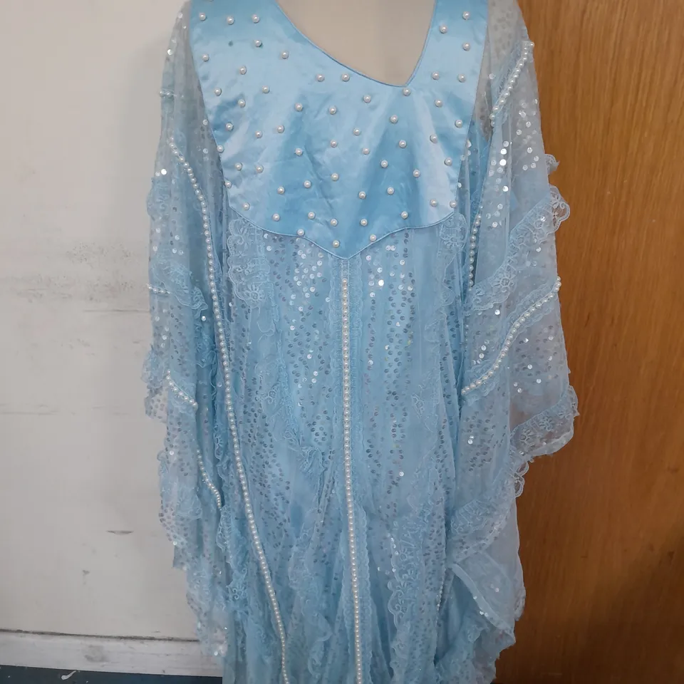 TWO-PIECE BEADED EMBROIDERED SEQUIN DRESS IN SKY BLUE