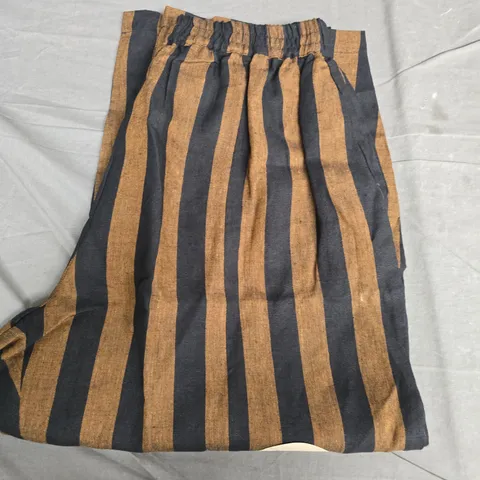 BEYOND NINE MABEL LINEN TROUSERS – RUST & NAVY STRIPES, SIZE L