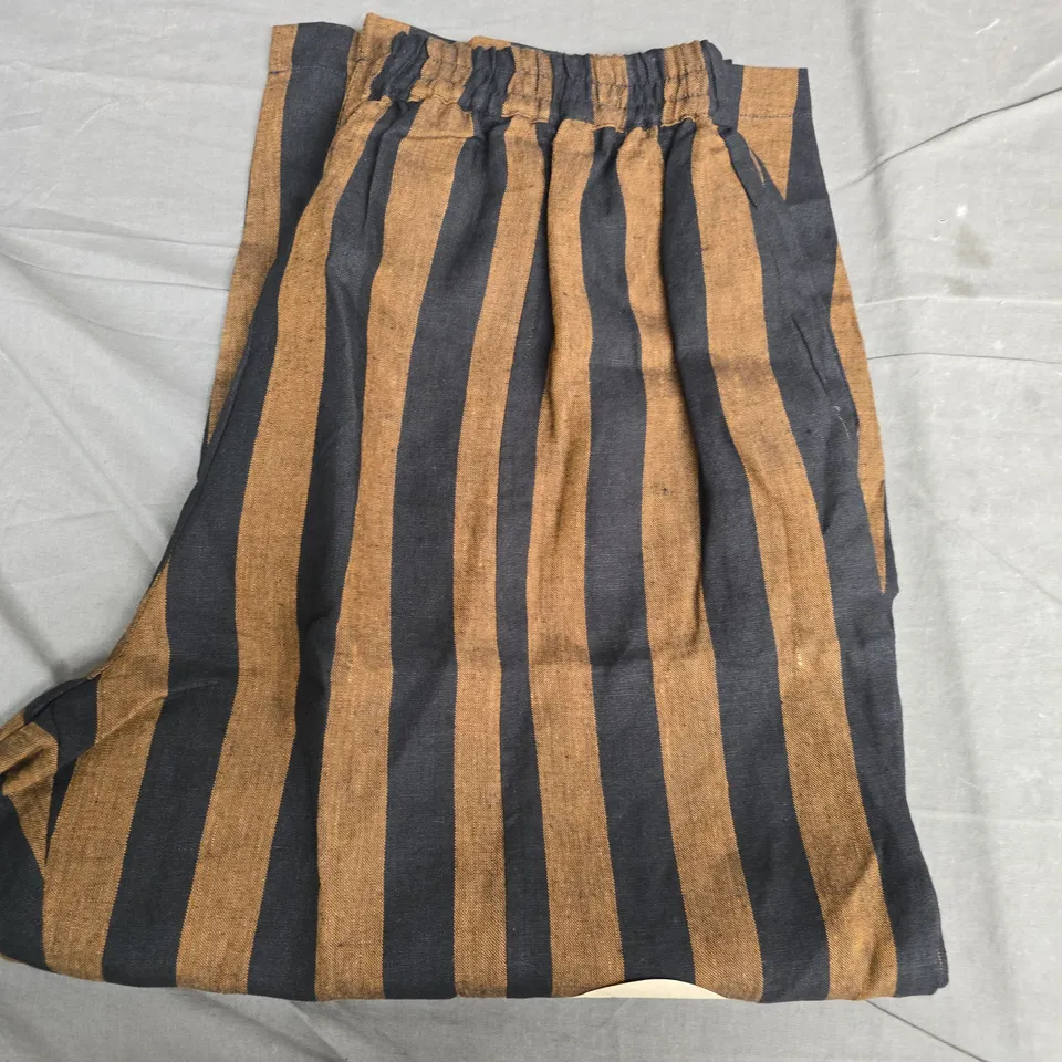 BEYOND NINE MABEL LINEN TROUSERS – RUST & NAVY STRIPES, SIZE L