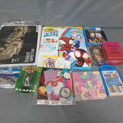 LARGE BOX OF APPROXIMATELY 20 ASSORTED TOYS AND GAMES TO INCLUDE MILITARY SERIES, CARD GAMES AND CRAYOLA