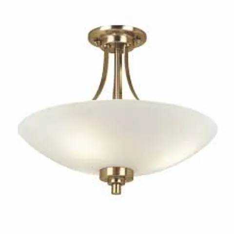 BOXED ENDON 3 LIGHT SEMI FLUSH FITTING ANTIQUE BRASS