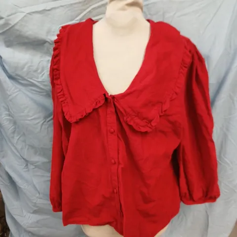 NOBODY'S CHILD RED BLOUSE WITH LARGE RUFFLED COLLAR – UK 16