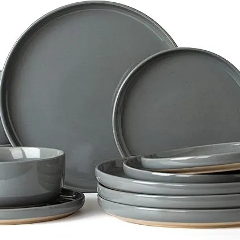 BOXED RICHMOUNT MILKYWAY 12 PIECE STONEWARE DINNERWARE SET - SERVICE FOR 4 - DARK GREY (1 BOX)