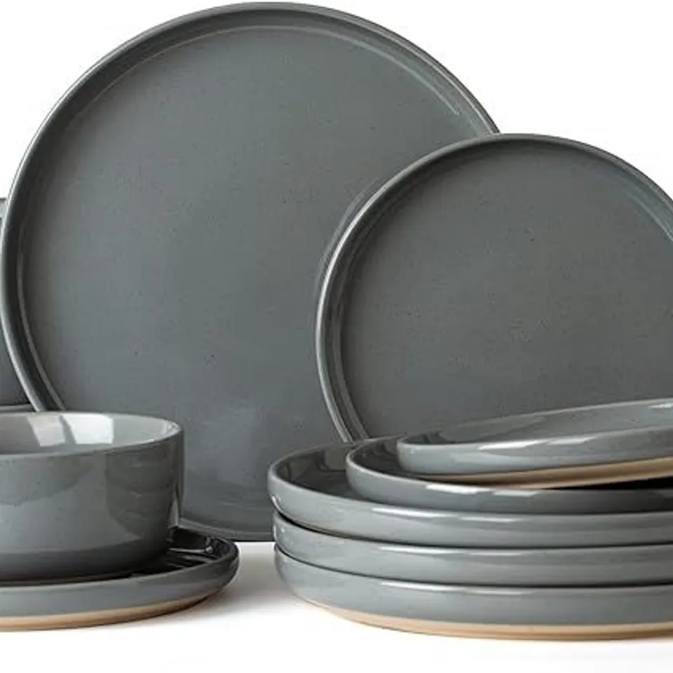 BOXED RICHMOUNT MILKYWAY 12 PIECE STONEWARE DINNERWARE SET - SERVICE FOR 4 - DARK GREY (1 BOX)