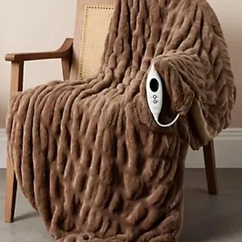 COZEE HOME LUXURY RUCHED FAUX FUR AND VELVET SOFT HEATED THROW  