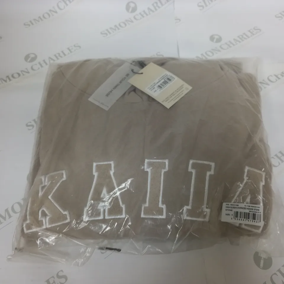KALIA SLOGAN OVERSIZED HOODIE STONE - SIZE 8
