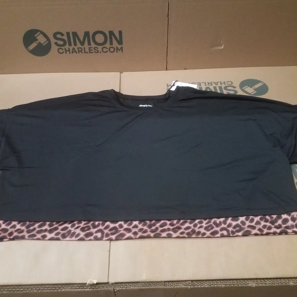 BOX CONTAINING APPROXIMATELY 40 BRAND NEW SIMPLY BE LEOPARD/BLACK ACTIVE TSHIRT - SIZE 22