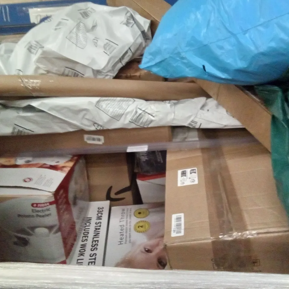 PALLET OF ASSORTED ITEMS INCLUDING TAIYUHOMES VENETIAN BLIND, LLIVEKIT AIR FRYER OVEN, KEYLITOS DEHUMIDIFIER, MICROWAVE TURNTABLE GLASS PLATE, WORLD MAP, SLIM TOILET SEAT, 