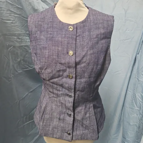ZARA WOMEN'S CHAMBRAY SLEEVELESS BUTTON-FRONT VEST, BLUE - UK SIZE S (EUR/USA S; MEX 26) MADE IN TURKEY