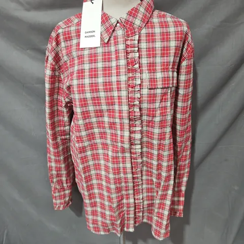 DAMSON MADDER KYLIE RUFFLE SHIRT IN RED CHECK SIZE 12