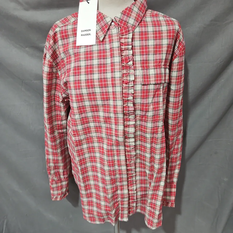 DAMSON MADDER KYLIE RUFFLE SHIRT IN RED CHECK SIZE 12