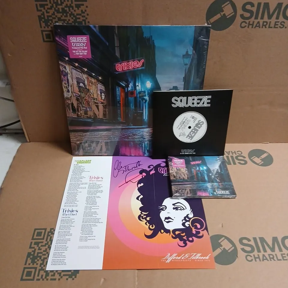 SQUEEZE – TRIXIES ALBUM BUNDLE TO INCLUDE; TRANSPARENT PINK VINYL, 2CD + BLU-RAY, TRIXIES SINGLE ON VINYL, GLEN TILBROOK SIGNED TRIXIES CONCOCTIONS MENU MERCHANDISE