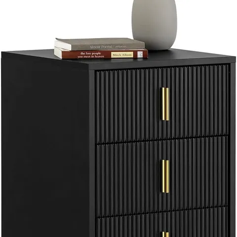 BOXED SOBUY BEDSIDE CABINET NIGHTSTAND WITH 3 DRAWERS,BLACK W40×D40×H63CM