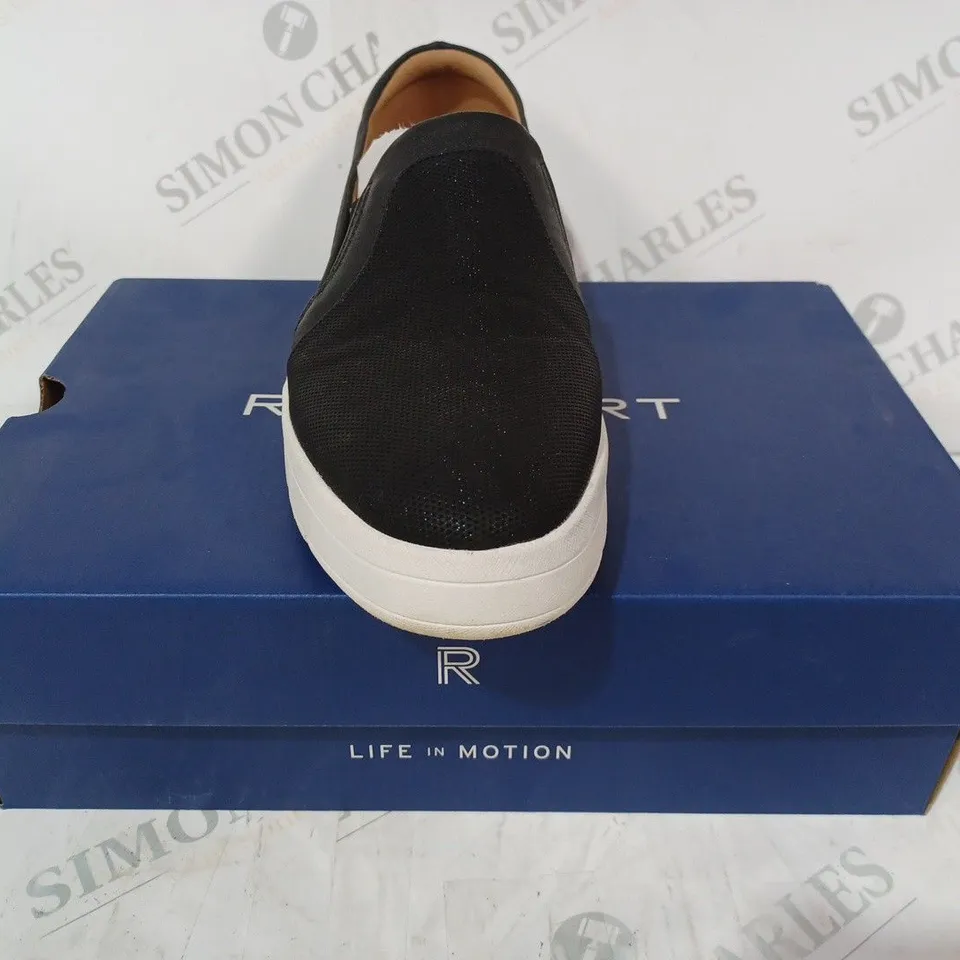BOXED PAIR OF ROCKPORT NAVYA SLIP-ON SHOES IN BLACK UK SIZE 7