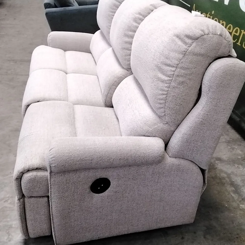 QUALITY BRITISH DESIGNER G PLAN MANUFACTURED NEWMARKET 3 SEATER ELECTRIC RECLINER- SPECKLE FAWN FABRIC 