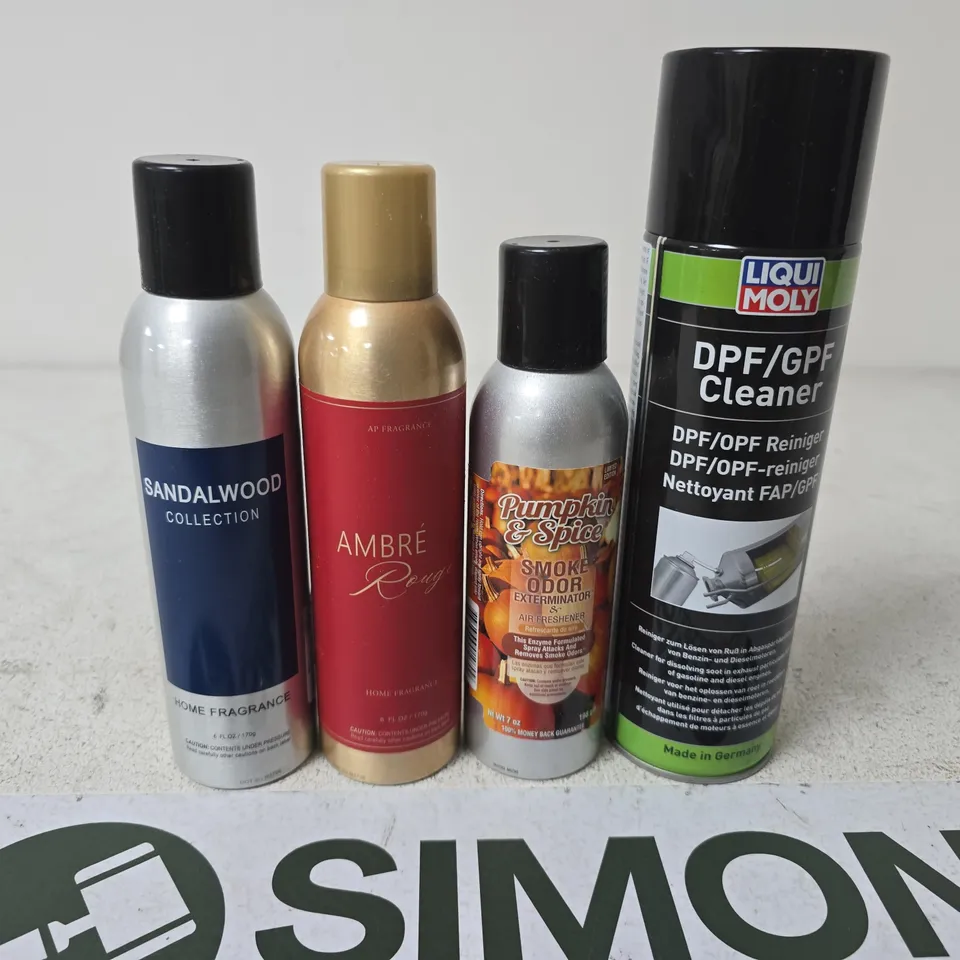 APPROXIMATELY 15 ASSORTED AEROSOLS TO INCLUDE DPF CLEANER , AIR FRESHENERS AND AMBRE FRAGRANCE