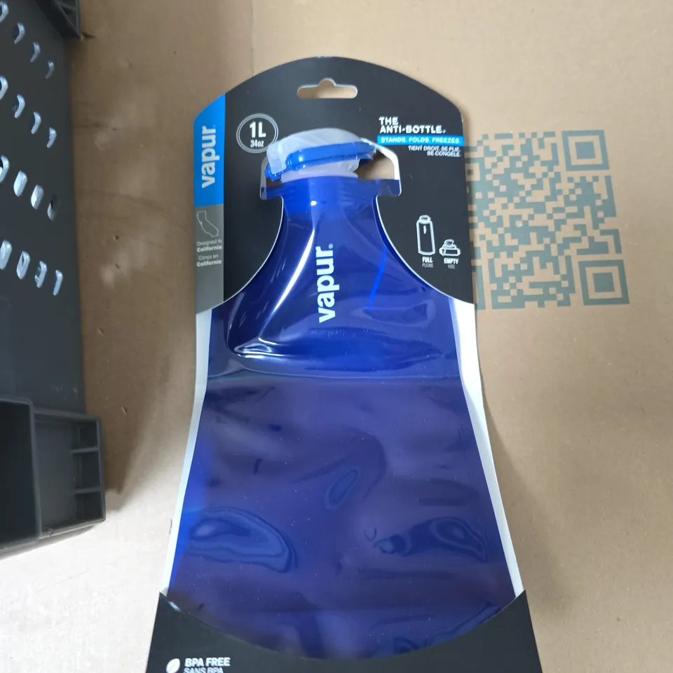 TOTE OF APPROXIMATELY 10 ASSORTED ITEMS TO INCLUDE: VAPUR ANTI BOTTLE 