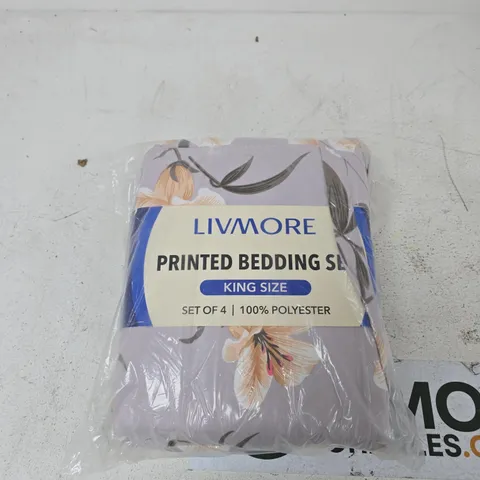 LIVMORE PRINTED BEDDING SET – KING SIZE, SET OF 4, 100% POLYESTER