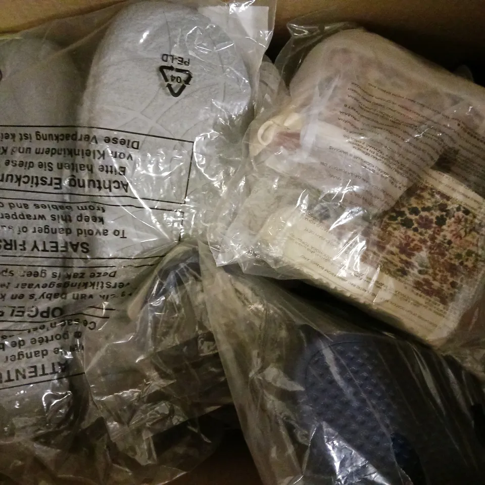 BOX OF APPROXIMATELY 8 ASSORTED PAIRS OF SHOES AND FOOTWEAR ITEMS IN VARIOUS COLOURS, STYLES, AND SIZES - COLLECTION ONLY