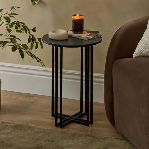 BOXED DUSK LEANA ROUND SIDE TABLE - DARK MARBLE (1 BOX)