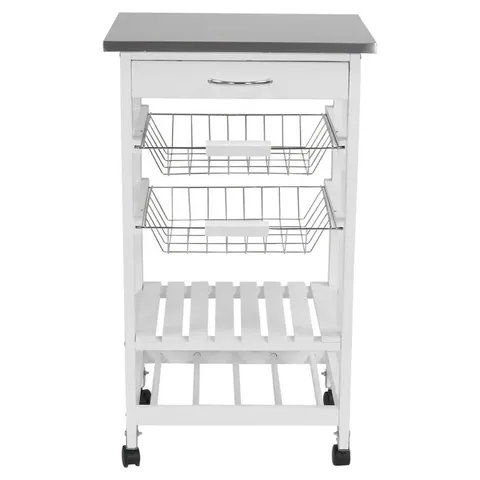 BOXED ALEXICIA 47cm KITCHEN TROLLEY STAINLESS STEEL TOP (1 BOX)