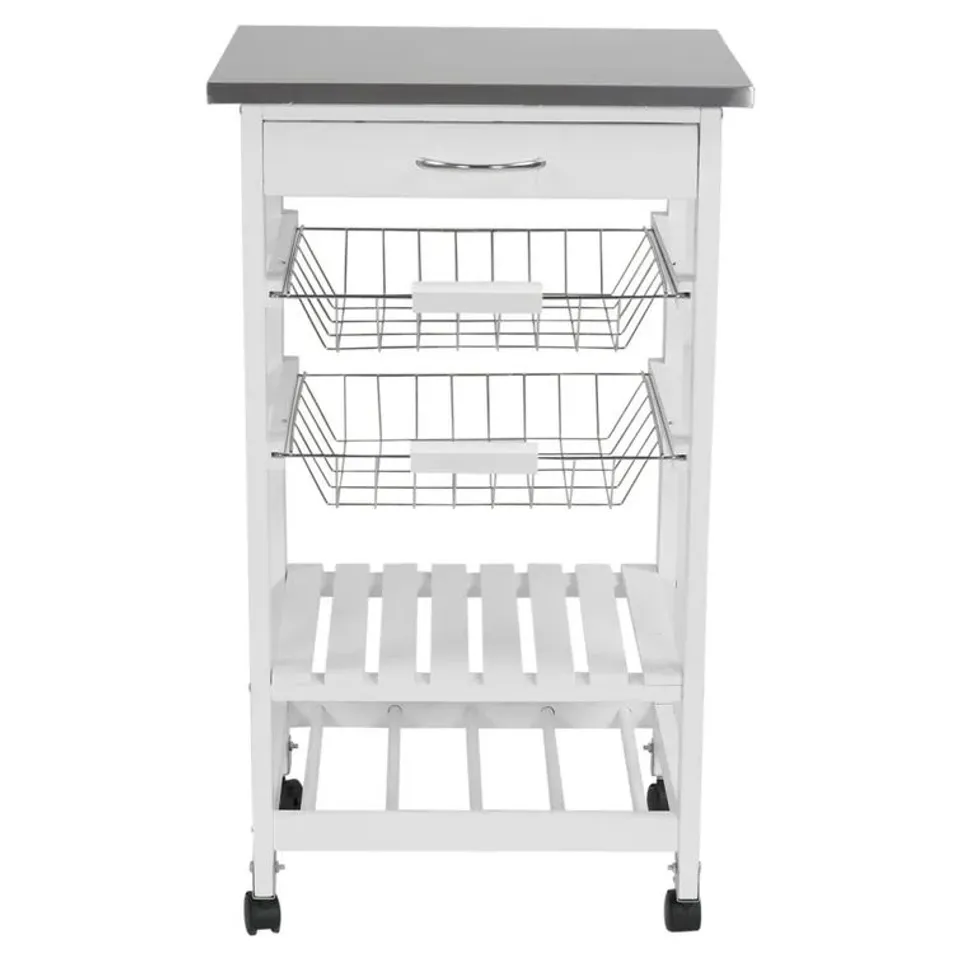 BOXED ALEXICIA 47cm KITCHEN TROLLEY STAINLESS STEEL TOP (1 BOX)