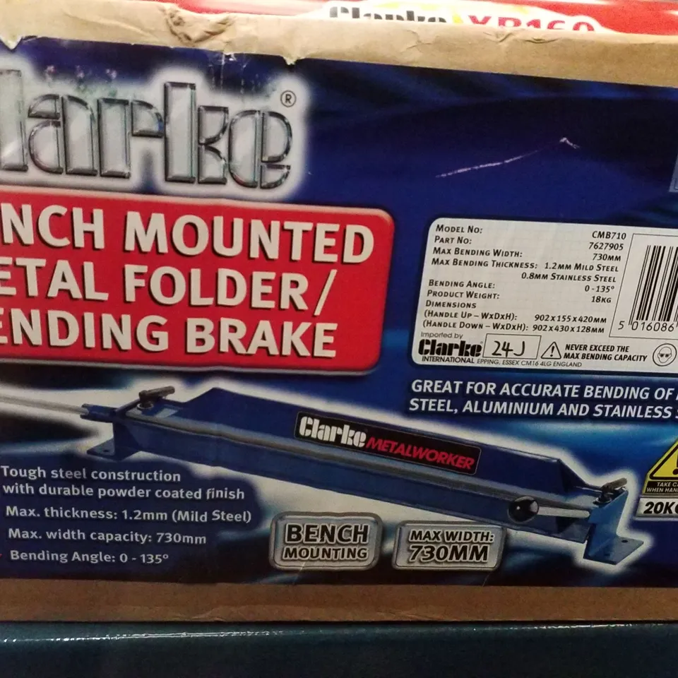 BOXED CLARKE CMB710 BENCH MOUNTED METAL FOLDER / BENDING BRAKE