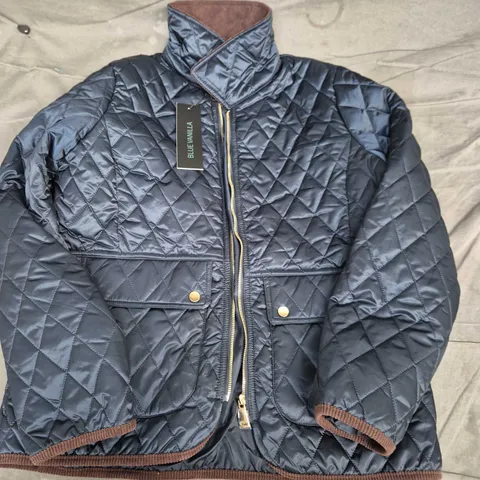 BLUE VANILLA DIAMOND QUILTED CORD COLLAR COAT IN NAVY - MEDIUM