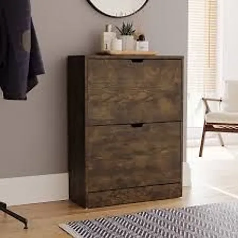 BOXED VIDA 2 DRAWER SHOE CABINET - DARK WOOD (1 BOX)