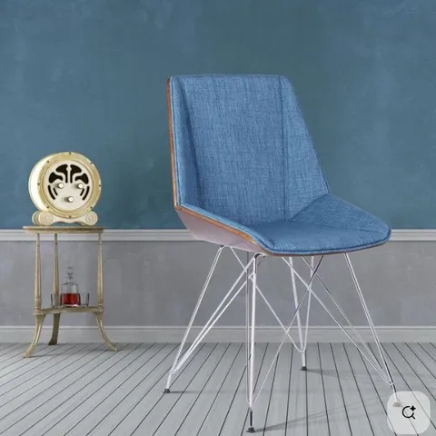 BOXED ARMEN LIVING PANDORA CHAIR - BLUE FABRIC/WALNUT WOOD/CHROME BASE (1 BOX)