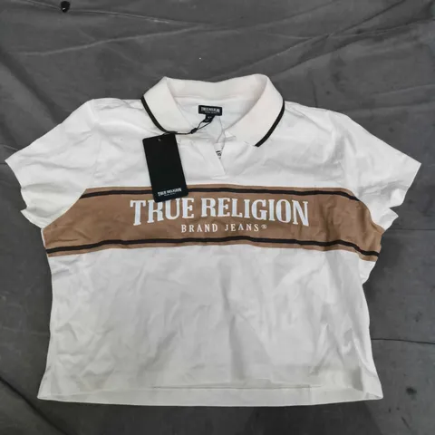 TRUE RELIGION PANEL SHORT SLEEVE POLO IN WHITE - LARGE