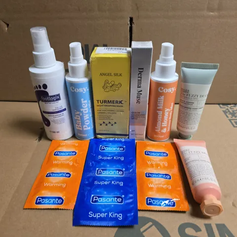 APPROXIMATELY 15 ASSORTED HEALTH & BEAUTY PRODUCTS TO INCLUDE CONDOMS, TUMERIK AND FUZZY DUCK