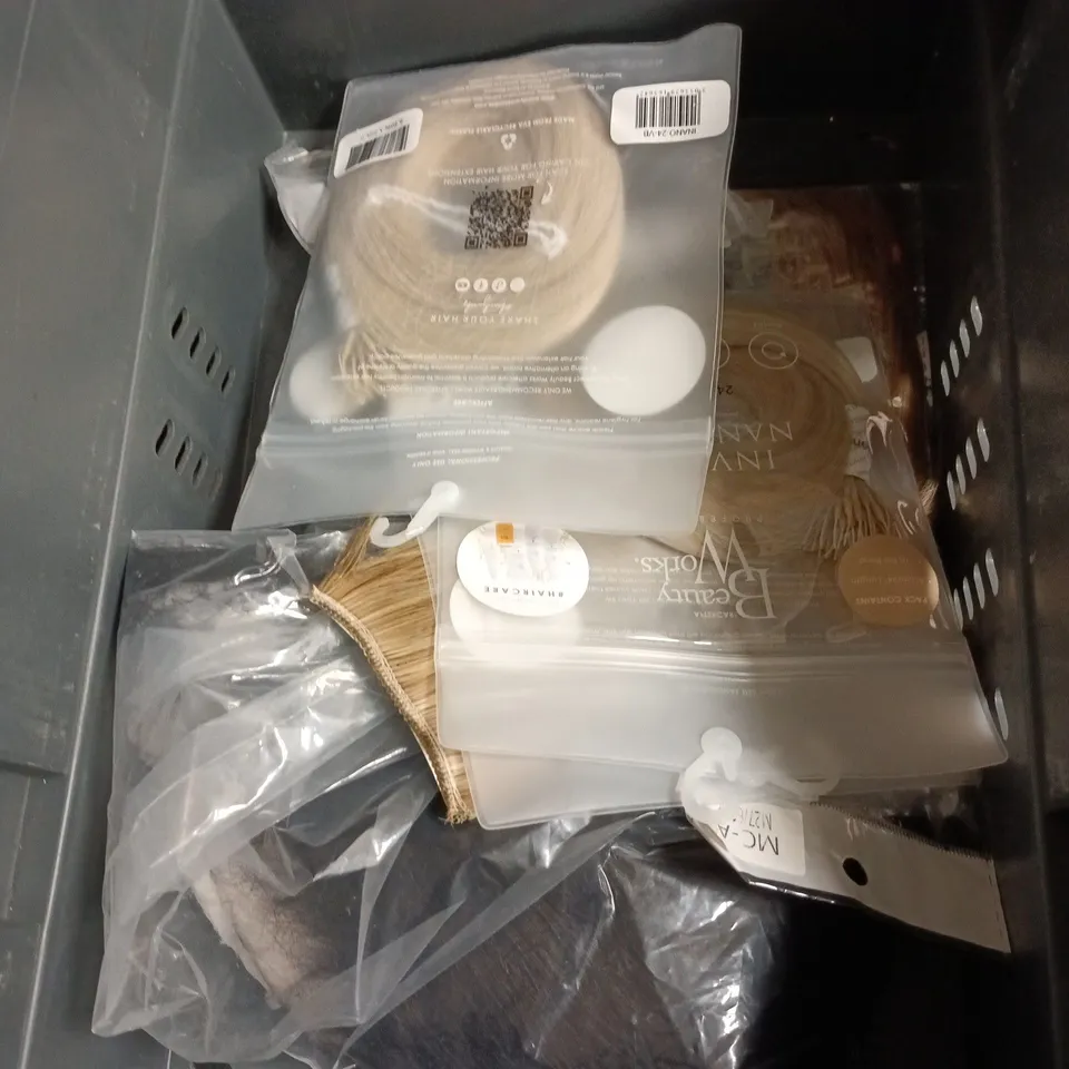 APPROXIMATELY 10 HAIR PIECES AND WIGS VARIOUS COLOURS AND STYLES