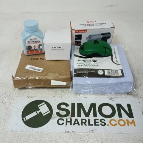 APPROXIMATELY 12 ASSORTED HOUSEHOLD ITEMS TO INCLUDE SOLAR PANEL CHARGER, 4-IN-1 CAR VACUUM, AQUADUCT INSTANT-FLOW, ETC