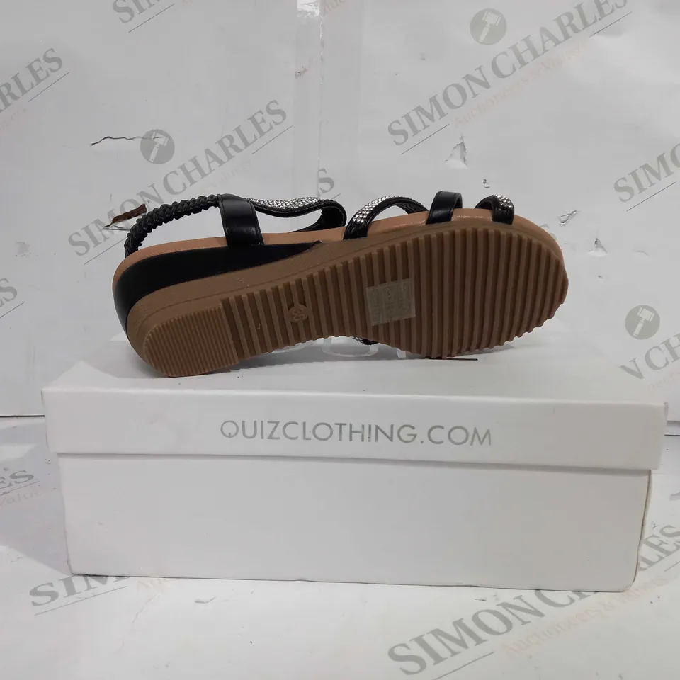 BOXED PAIR OF QUIZCLOTHING STRAPPED SANDALS IN JEWELLED BLACK - EU SIZE 36