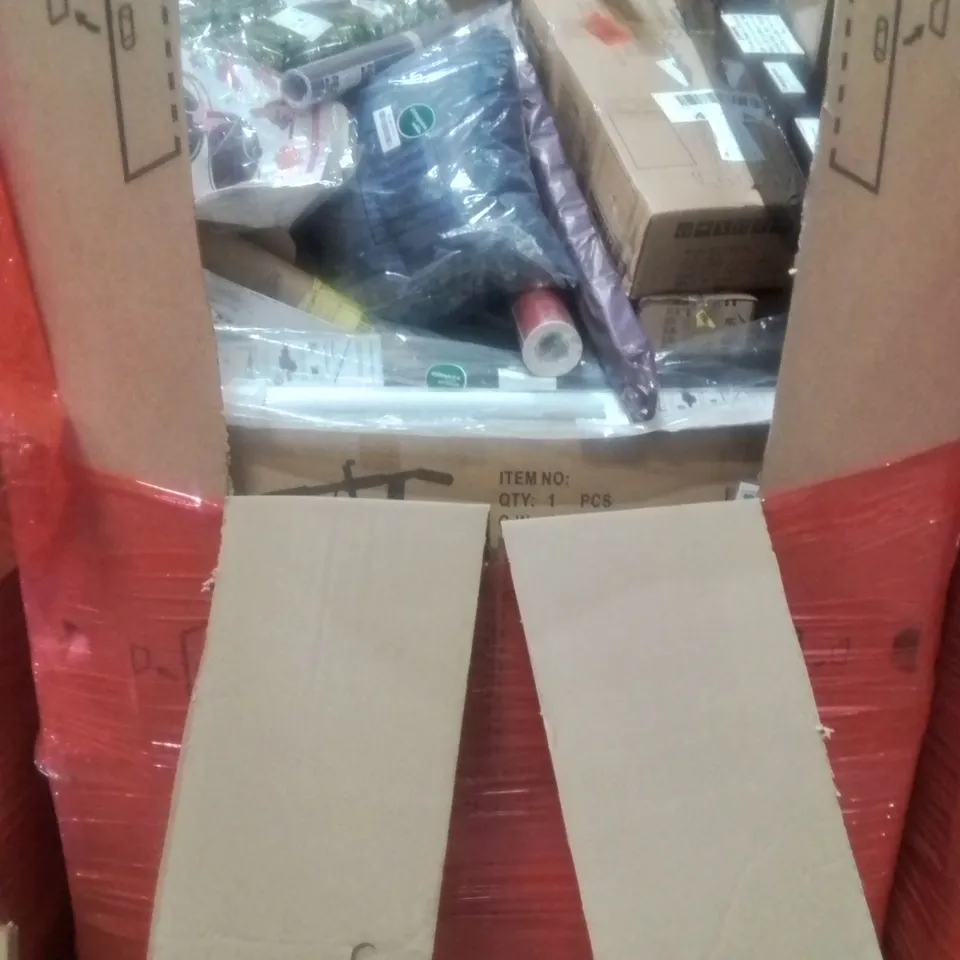 PALLET CONTAINING ASSORTED ITEMS TO INCLUDE: SKATE BOARD, CONVERTIBLE SOFT TOP, 1/2" TORQUE WRENCH SET, LED LIGHT PAD WITH ATTACHED CORD AND PICTURE FRAMES ETC...