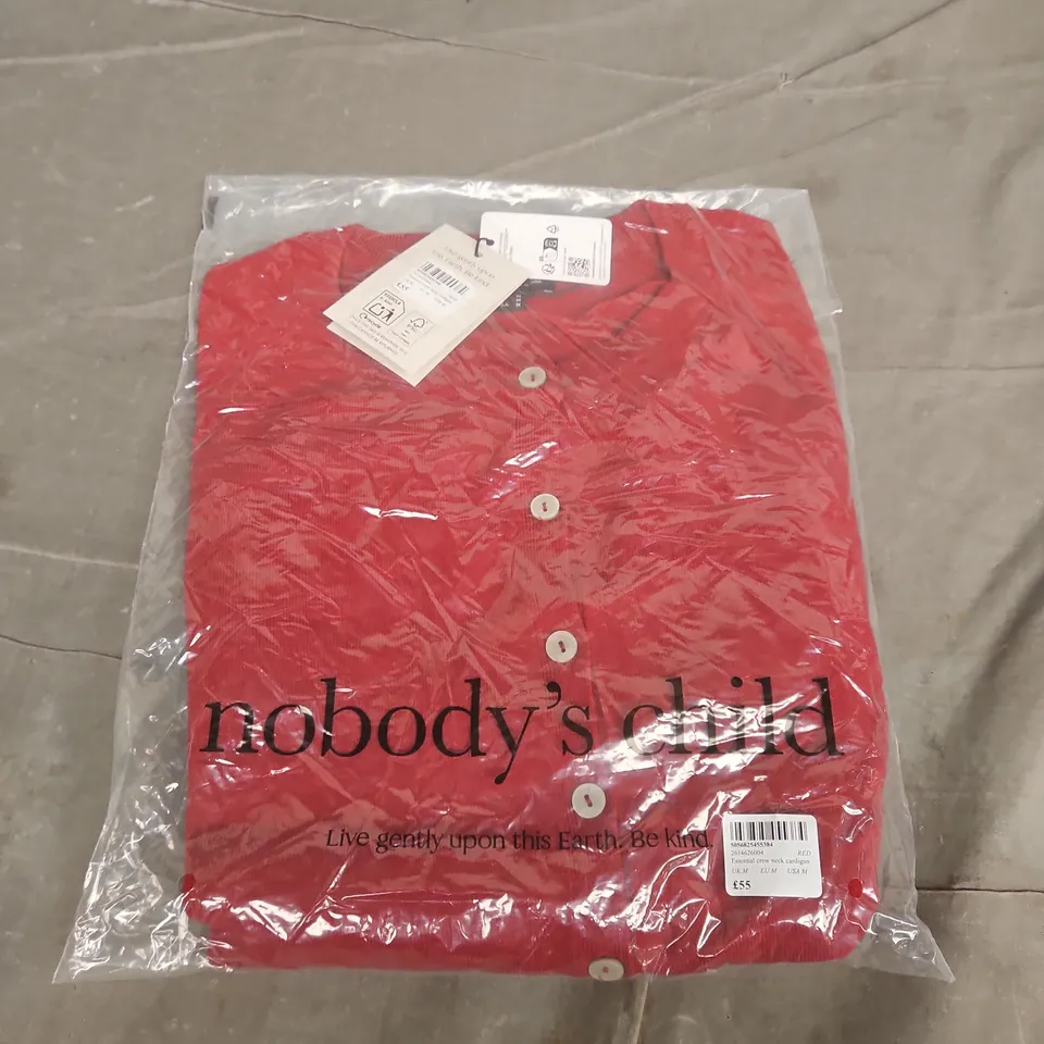 NOBODY'S CHILD RED ESSENTIAL CREW NECK CARDIGAN – UK M (EU M/USA M)
