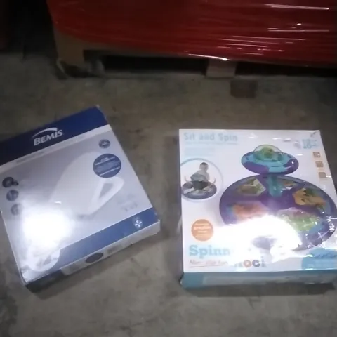PALLET OF ASSORTED ITEMS INCLUDING- TOILET SEAT, CHILDREN'S TRAINING BALANCE SIT AND SPIN