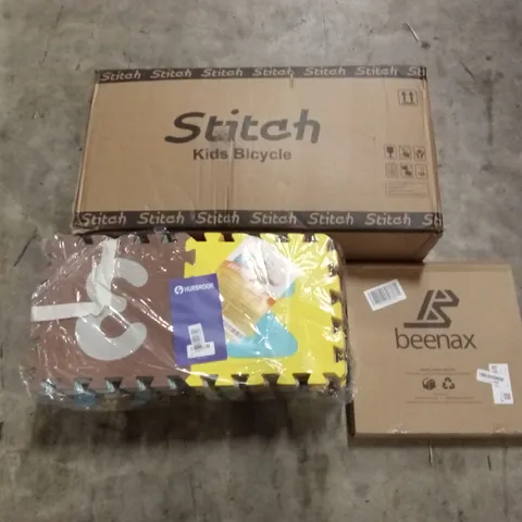 PALLET OF ASSORTED ITEMS TO INCLUDE: FULL LENGTH MIRROR, KIDS BICYCLE, KIDS FOAM PLAY MATS ETC
