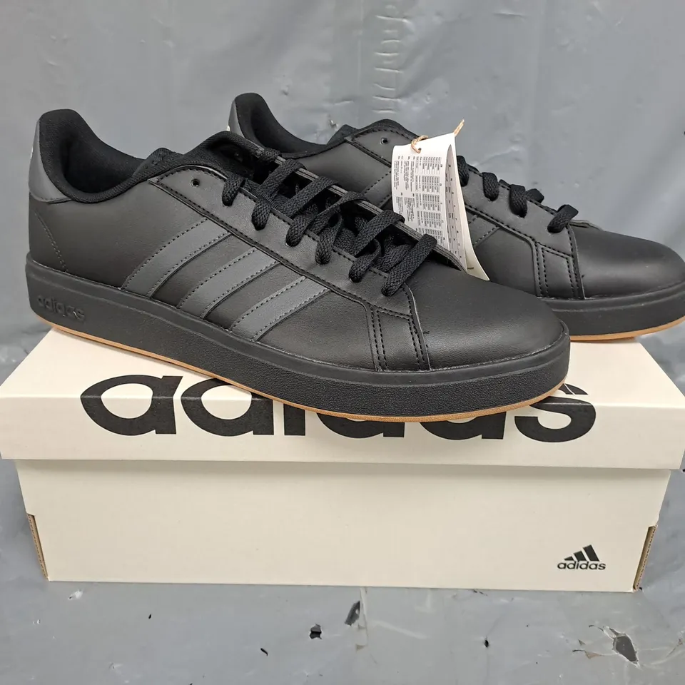 BOXED PAIR OF ADIDAS GRAND COURT BASE 2 SHOES IN BLACK SIZE UK 10.5