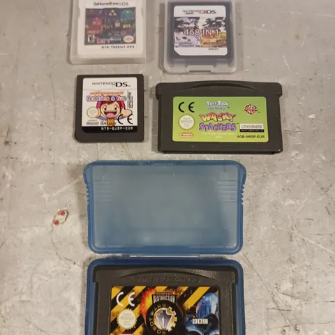 5 X ASSORTED CARTRIDGE VIDEO GAMES TO INCLUDE ROBOT WARS, WACKY STACKERS, COOKING MAMA WORLD ETC 