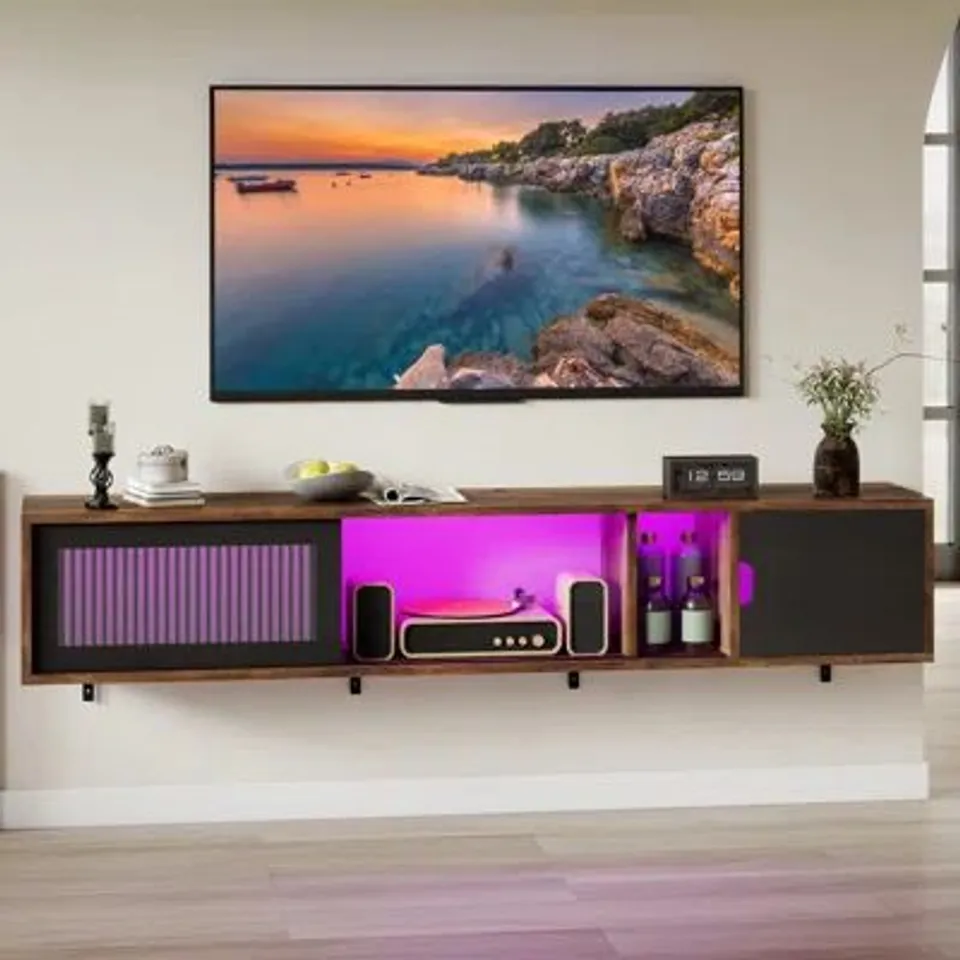 BOXED 148CM FLOATING TV STAND CABINET FOR TVS UP TO 65" WITH 7 RGB LED 22 MODES LIGHTS