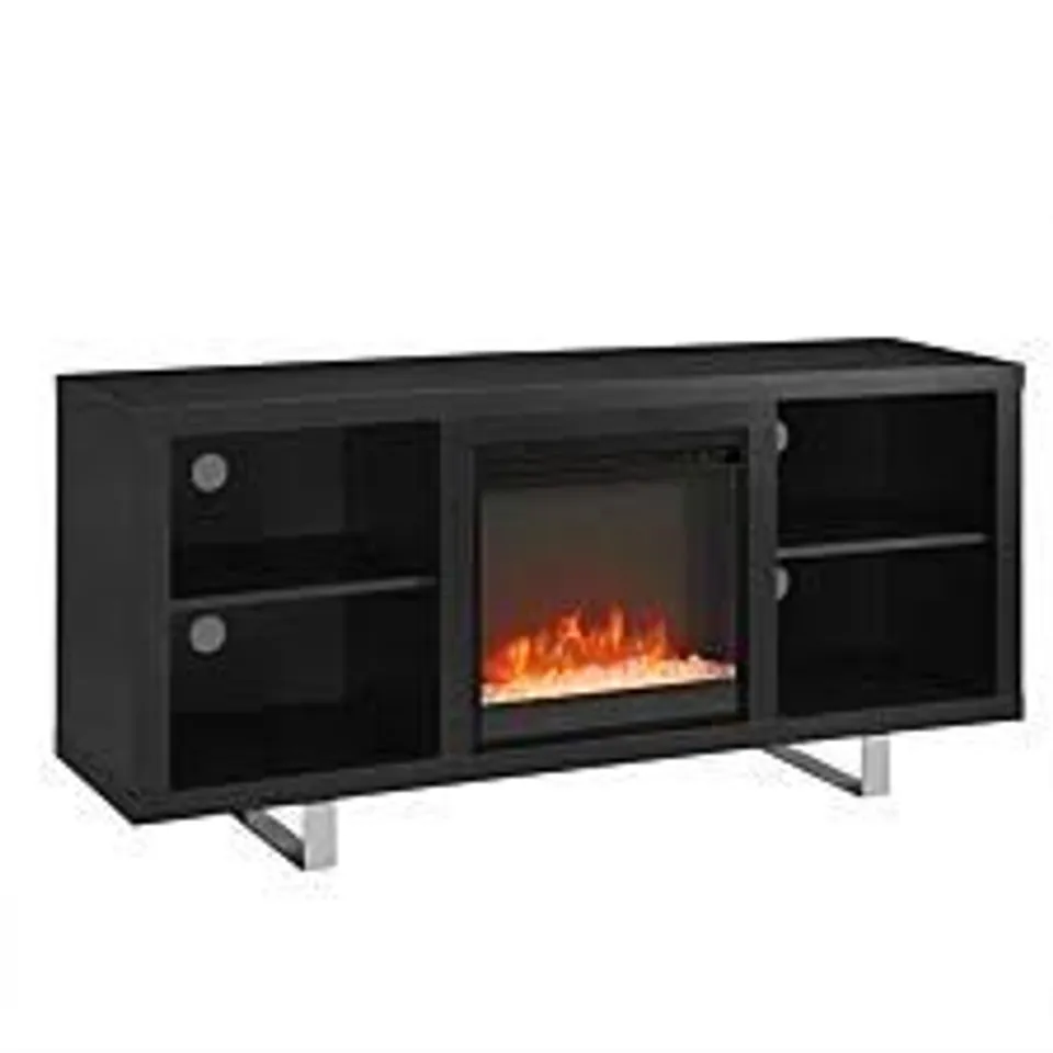 BOXED DESIGNER 58" SIMPLE MODERN FIREPLACE TV CONSOLE - SMOOTH BLACK (1BOX)