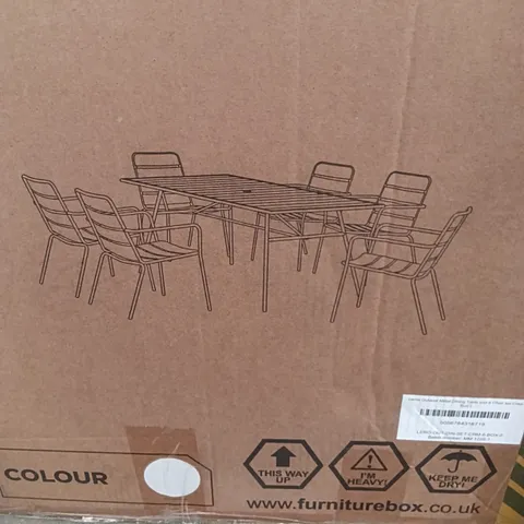 BOXED FURNITURE BOX LEROS OUTDOOR METAL DINING TABLE AND 6 CHAIRS SET CREAM (2 BOXES)