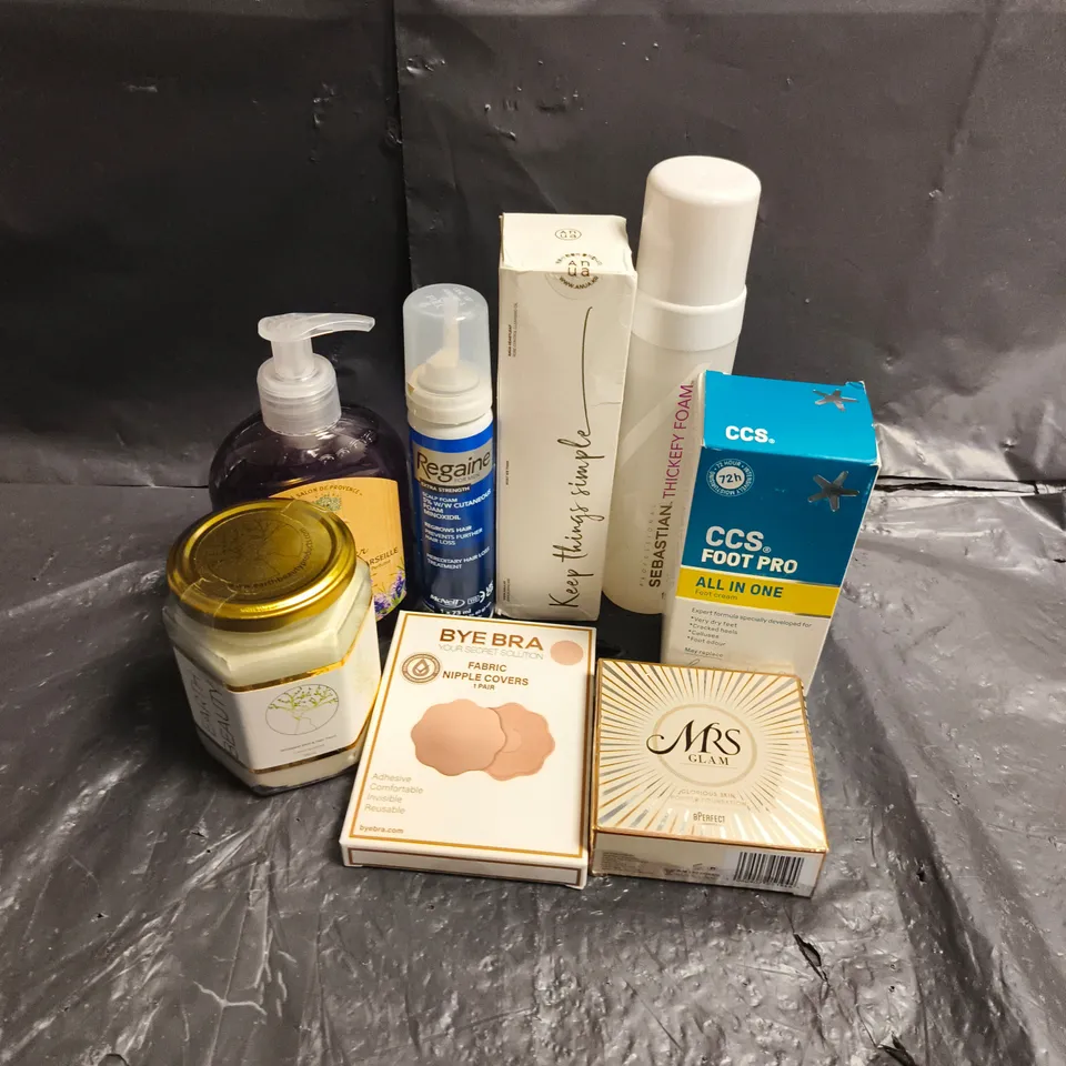 APPROXIMATEY 20 ASSORTED HEALTH AND BEAUTY PRODUCTS TO INCLUDE - CCS FOOT PRO CREAM - BYE BRA NIPPLE COVERS - REGAINE SCALP FOAM - ETC