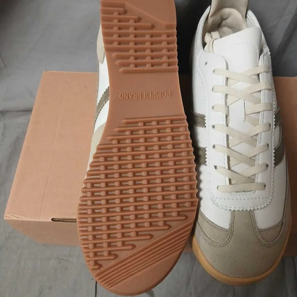 POMPEII BRAND SNEAKERS – WHITE/CREAM SUEDE UPPERS, GUM SOLE SIZE 9